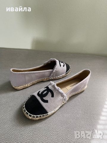 Сиви обувки мокасини пантофки еспадрили Шанел Chanel черни бели, снимка 4 - Дамски ежедневни обувки - 46403689