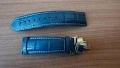 Синя кожена каишка за часовник 22 мм с разгъваща се закопчалка (Folding Clasp)., снимка 4