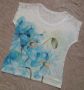 УНИКАЛНО КРАСИВА блуза с принт сини цветя и пъстри камъчета върху тях и с дантела с прозрачни пайети, снимка 9