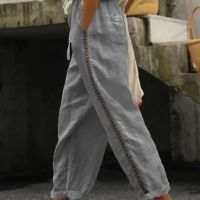 Дамски едноцветни памучни ленени ежедневни панталони, 4цвята , снимка 6 - Панталони - 45815199