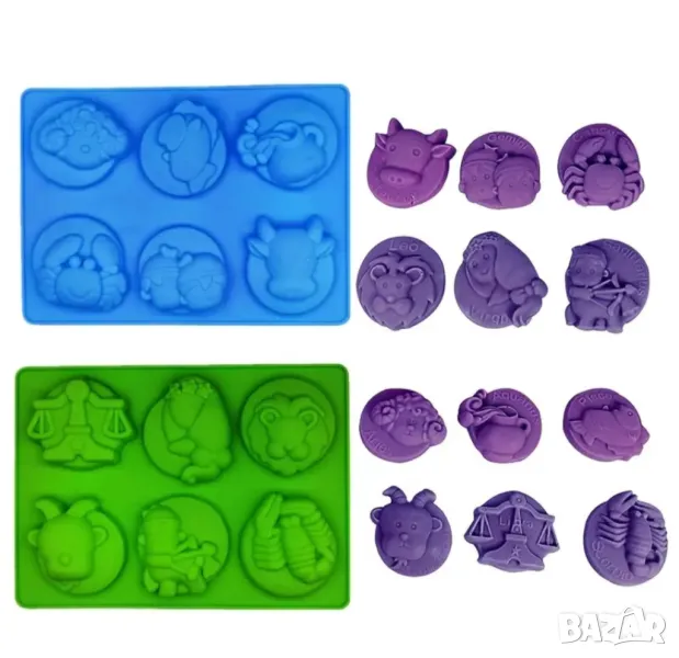 Комплект 2 молда 12-те зодии за сапуни и свещи , снимка 1