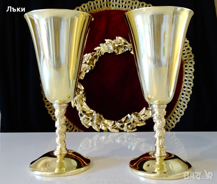 Бронзови чаши за вино 250 мл.,лози,грозде,позлата. , снимка 1
