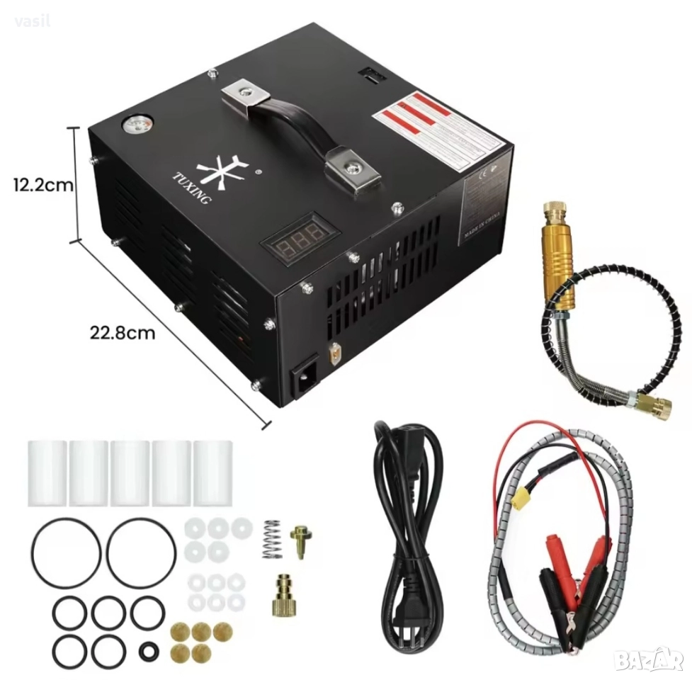 TUXING TXET062 4500Psi / 300Bar PCP Air Compressor – 12 V / 220 V, преносим компресор за PCP пушки, снимка 1