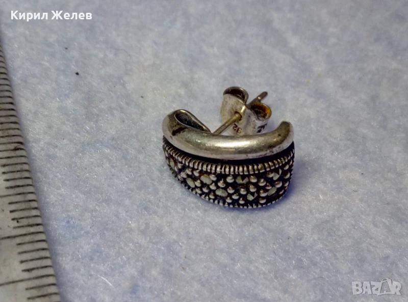 ЕЛЕГАНТНА СКЪПОЦЕННА СРЕБЪРНА ОБЕЦА СРЕБРО 925 с ФАСЕТИРАНИ БЛЕСТЯЩИ МАРКАЗИТИ 28589, снимка 1