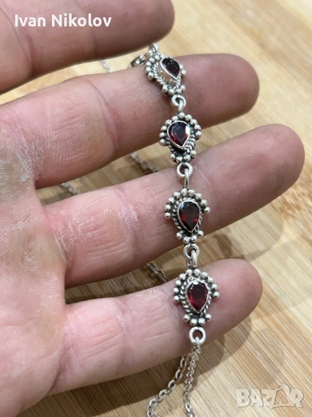 Масивно дамско сребърно колие с истински гранати  , снимка 1