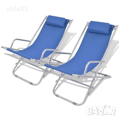 vidaXL Накланящи се къмпинг столове, 2 бр, стомана, сини（SKU:42935, снимка 1