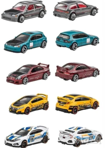 Hot Wheels Honda Civic Anniversary Set of 5 Cars Vehicles Пълен сет oт 5 колички, снимка 2 - Коли, камиони, мотори, писти - 53102493