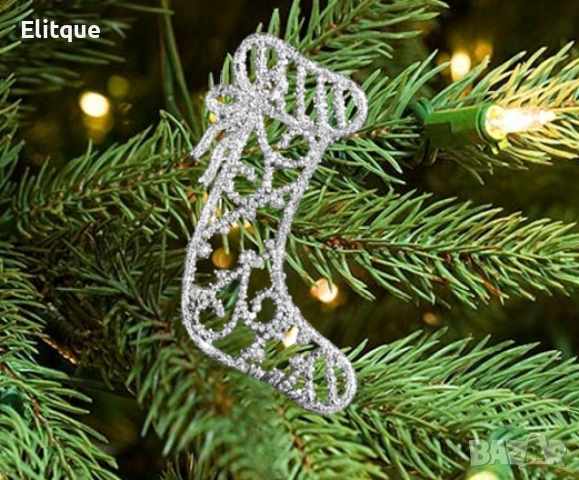 Коледна блестяща украса за елха във форма на Коледен чорап, снимка 4 - Други стоки за дома - 52805413