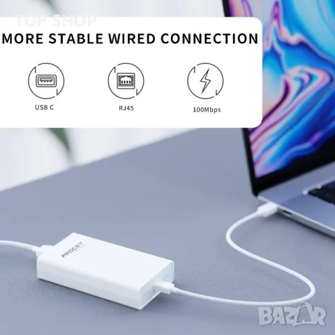 PROCET PoE+ към Type C Ethernet адаптер конвертор 23W,IEEE802.3at PD3.0 захранване и данни към USB С, снимка 5 - Друга електроника - 49785460