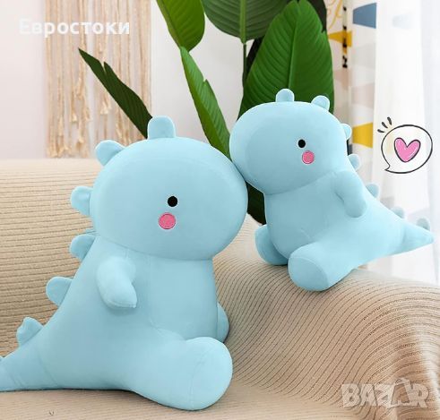 Плюшена играчка динозавър Kawaii Dino, 25 см, супер мека играчка за гушкане и игра, цвят: синьо, снимка 4 - Плюшени играчки - 46713850