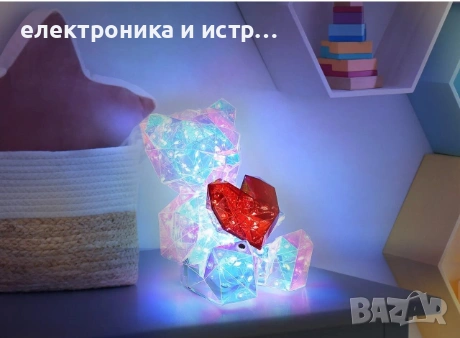 LED нощна лампа мече със сърце, USB, прозрачна/червена, снимка 7 - Лед осветление - 53423461