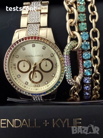Kendall + Kylie Луксозен дамски комплект часовник и гривни Gold Tone / Rainbow НОВ с кутия за дами, снимка 4 - Дамски - 53918674