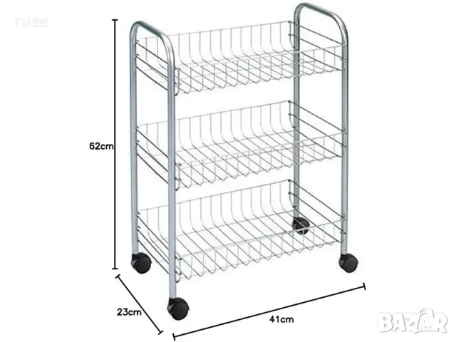 НОВИ! Количка с 3 рафта етажерка с колела 41x23x63 см, снимка 3 - Етажерки - 49832424
