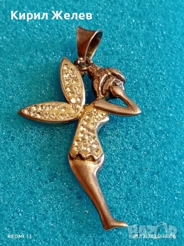Сребърен медальон с формата на фея Tinkerbell Swarovski инкрустирана с блестящи кристали 18654, снимка 5 - Колиета, медальони, синджири - 52864025