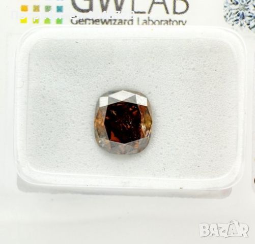 Естествен инвестиционен диамант 1.49ct. - I2/ тъмно оранжево кафяв GWLAB Сертификат, снимка 2 - Други - 45888782
