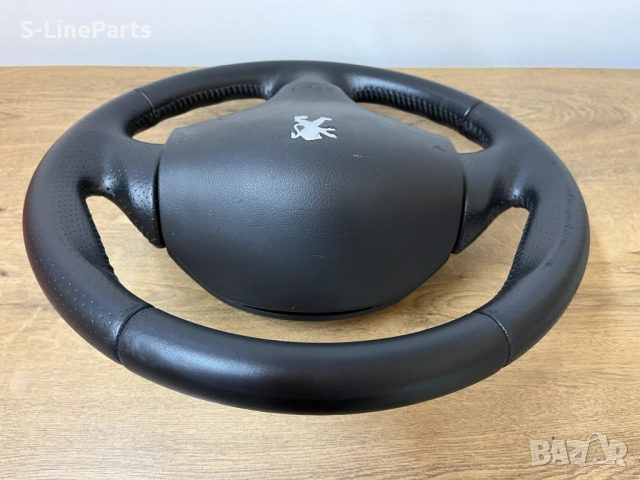 Оригинален с перфорирана кожа волан с еърбег airbag Peugeot 206 Пежо 206 pejo, снимка 2 - Части - 51487237