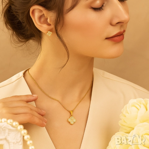 Елегантен комплект колие с обеци / устойчив метал