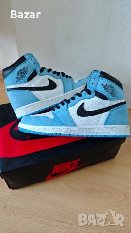 Nike Air Jordan 1 High University Blue Нови Оригинални Мъжки Обувки Кецове Размер 43 Номер 27.5, снимка 1 - Маратонки - 46128179