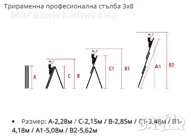 Трираменна алуминиева стълба 3х8 и 3х10 стъпала Арон България, снимка 2 - Други машини и части - 49857694