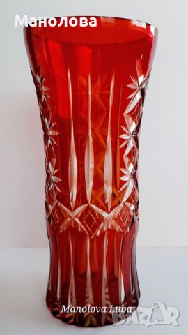 Рубинено червени, кристални ваза и купа Ilguciems Glass Factory., снимка 7 - Антикварни и старинни предмети - 46301937