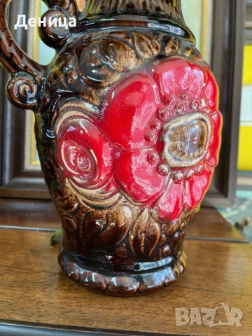 Керамична ваза Scheurich 60-70 те г. Западногерманска керамика (West German) , снимка 3 - Вази - 53641015