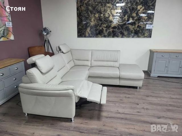  Кремав кожен ъглов диван с електрически релакс механизъм ZE-EM16033, снимка 6 - Дивани и мека мебел - 45560247