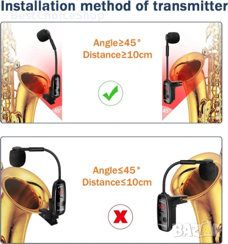 Безжичен микрофон за кларинет,тромпет и всякакви духови инструменти. Приемник и предавател, снимка 7 - Микрофони - 54105751