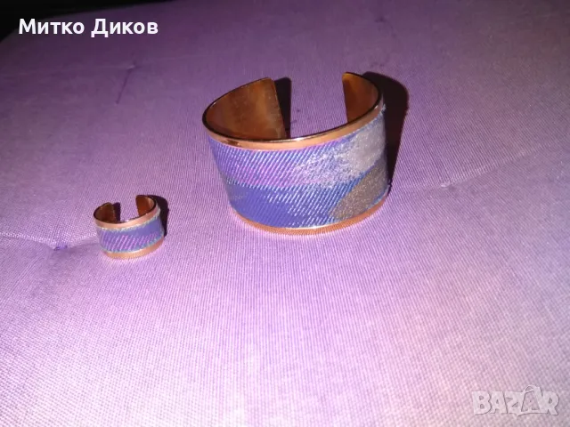 Медна гривна с меден пръстен облицовани комплект нови арт деко, снимка 2 - Гривни - 49923434