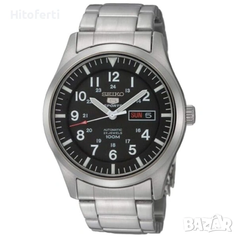 	Мъжки часовник Seiko 5 Automatic с черен циферблат и неръждаема стомана SNZG13K1, снимка 3 - Луксозни - 53727803
