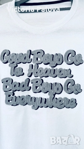 Ефектна бяла блуза с 3D релефна бродерия - "Good Boys Go To Heaven", снимка 4 - Блузи с дълъг ръкав и пуловери - 54189359