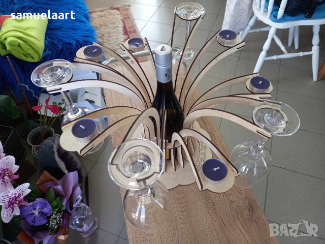 Поставка за вино,с 4 бр чаши  и свещи, снимка 4 - Други - 45966562