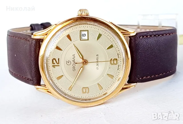 Grovana 17j - швейцарски механичен часовник с ръчно навиване , снимка 2 - Мъжки - 49411179