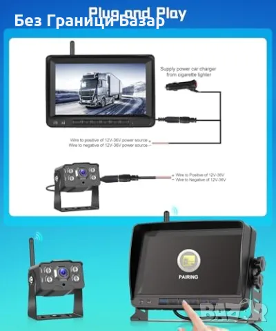 Нова Безжична камера за заден ход + 7" HD монитор, нощно виждане, IP68, снимка 2 - Друга електроника - 49431660