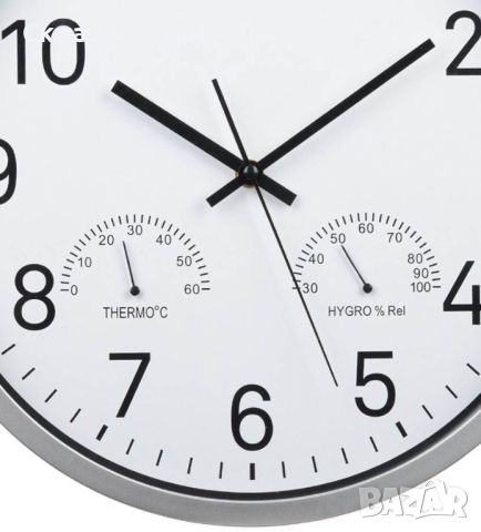 Стенен часовник Liberta, Влажност, Температура, Сребрист, 34 см, снимка 3 - Стенни часовници - 45700562