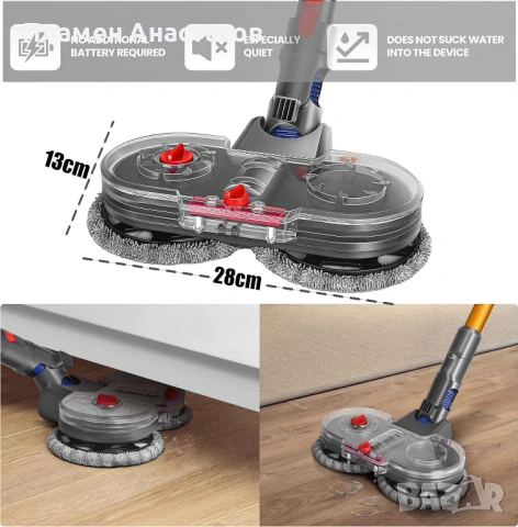 Italdos електрическа глава за моп за Dyson V7/V8/V10/V11/V15 + 3 чифта микрофибърни кърпи, снимка 7 - Прахосмукачки - 53385565