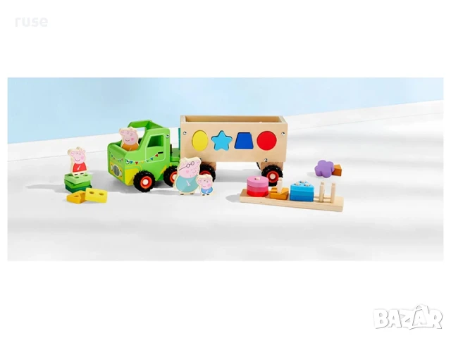НОВИ! Дървен камион с форми Peppa Pig Прасето Пепа голям 35см, снимка 6 - Коли, камиони, мотори, писти - 50540866
