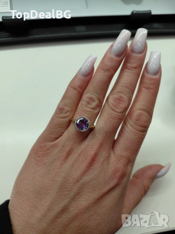 Златен пръстен с ДИАMAНТИ и ТАНЗАНИТ, снимка 6 - Пръстени - 53964603