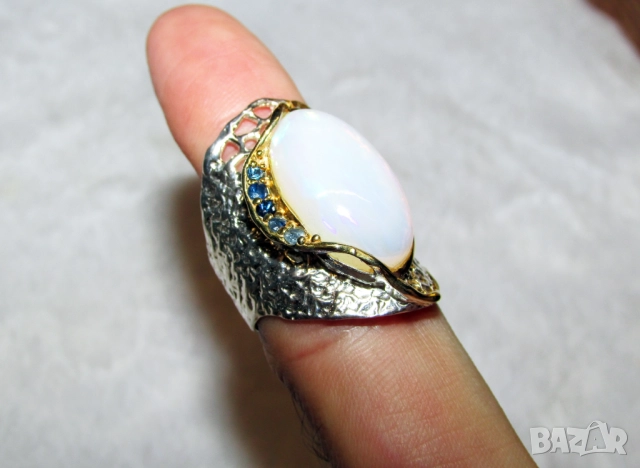 925 Сребърен пръстен етиопски опал 13 карата, снимка 7 - Пръстени - 51700689