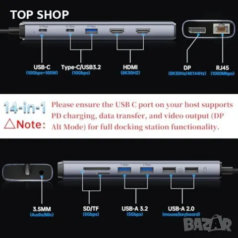 Нов Професионален 8K USB C хъб за MacBook и Lenovo лаптопи Докинг станция, снимка 7 - Захранвания и кутии - 49451179