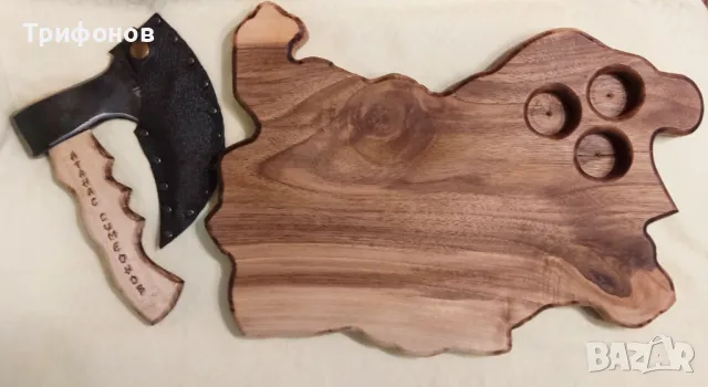 КОМПЛЕКТ - БРАДВА ЗА БАРБЕКЮ С ДЪСКА ЗА РЯЗАНЕ /персонализирана/ - ръчна изработка