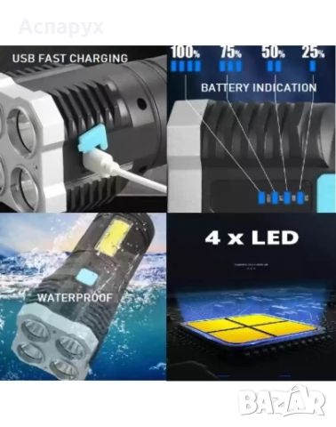 Акумулаторно, многофункционално, мощно LED фенерче L-19 за къмпинг, лов, риболов, ремонти, туризъм, снимка 7 - Екипировка - 45843565