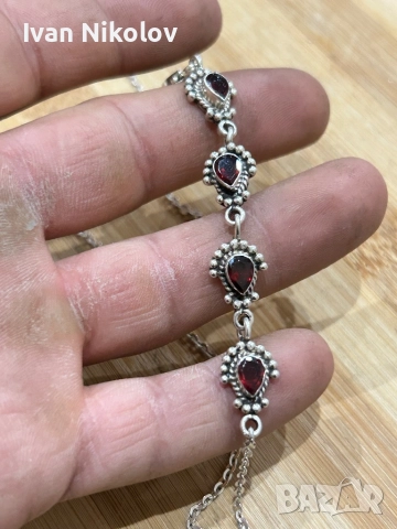 Масивно дамско сребърно колие с истински гранати  