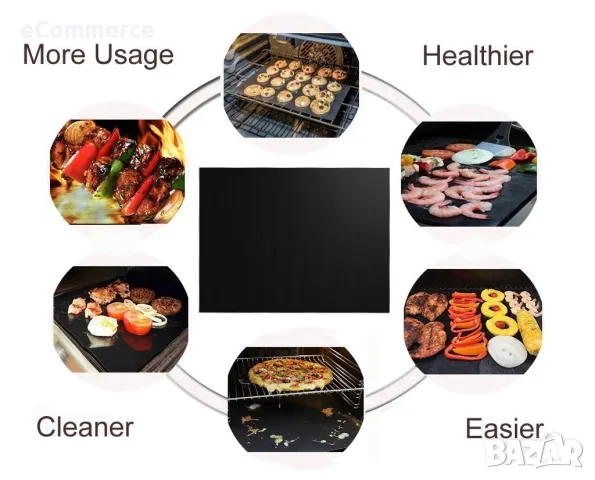Незалепващи тефлонови подложки за барбекю от фибростъкло 5 броя / Цвят: черен мед/ Материал: тефлон,, снимка 2 - Други - 47505235