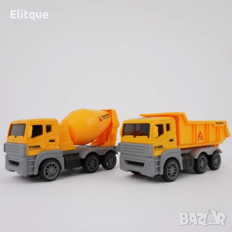 Комплект жълти строителни камиони с въртяща се цистерна и повдигаща се каросерия, снимка 4 - Други - 52745109