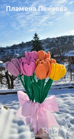 плетени лалета, снимка 3 - Изкуствени цветя - 53109073