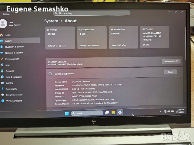 HP ZBook Firefly G7 / Quadro / 512 SSD / НОВА батерия / ТОП състояние, снимка 3 - Лаптопи за работа - 54078759