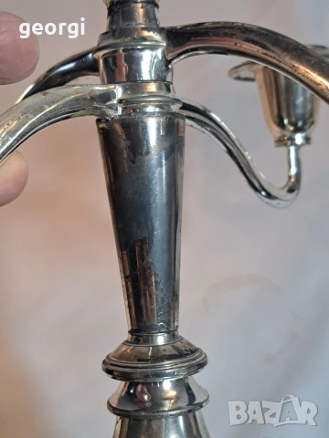 масивен метален посребрен свещник петица 32/4, снимка 5 - Антикварни и старинни предмети - 53184336