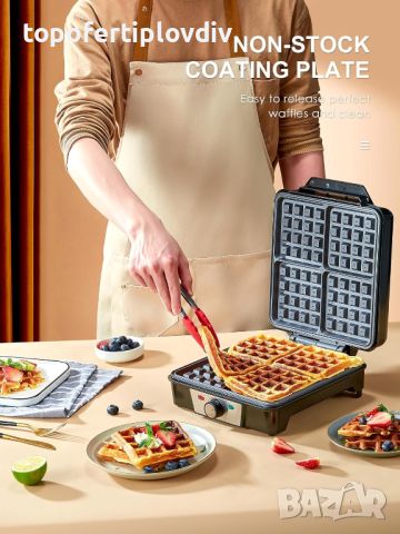 Уред за гофрети Reemix Waffle Iron for 4 Belgian Waffles,Гаранция, снимка 2 - Гофретници - 46766462