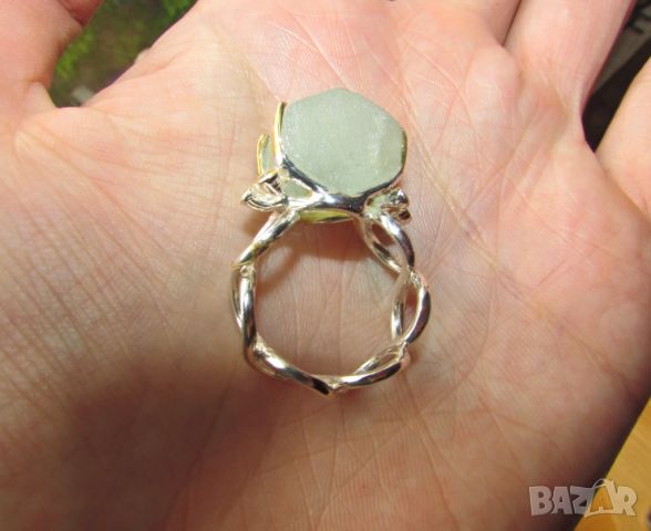 Сребърен пръстен с 20 карата аквамарин 15х13, подходящ за подарък, снимка 5 - Пръстени - 45324903
