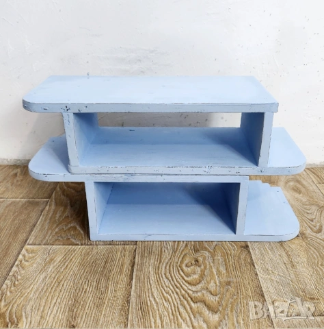 Комплект 2 бр. дървени рафтове светлосини, снимка 10 - Етажерки - 53666936